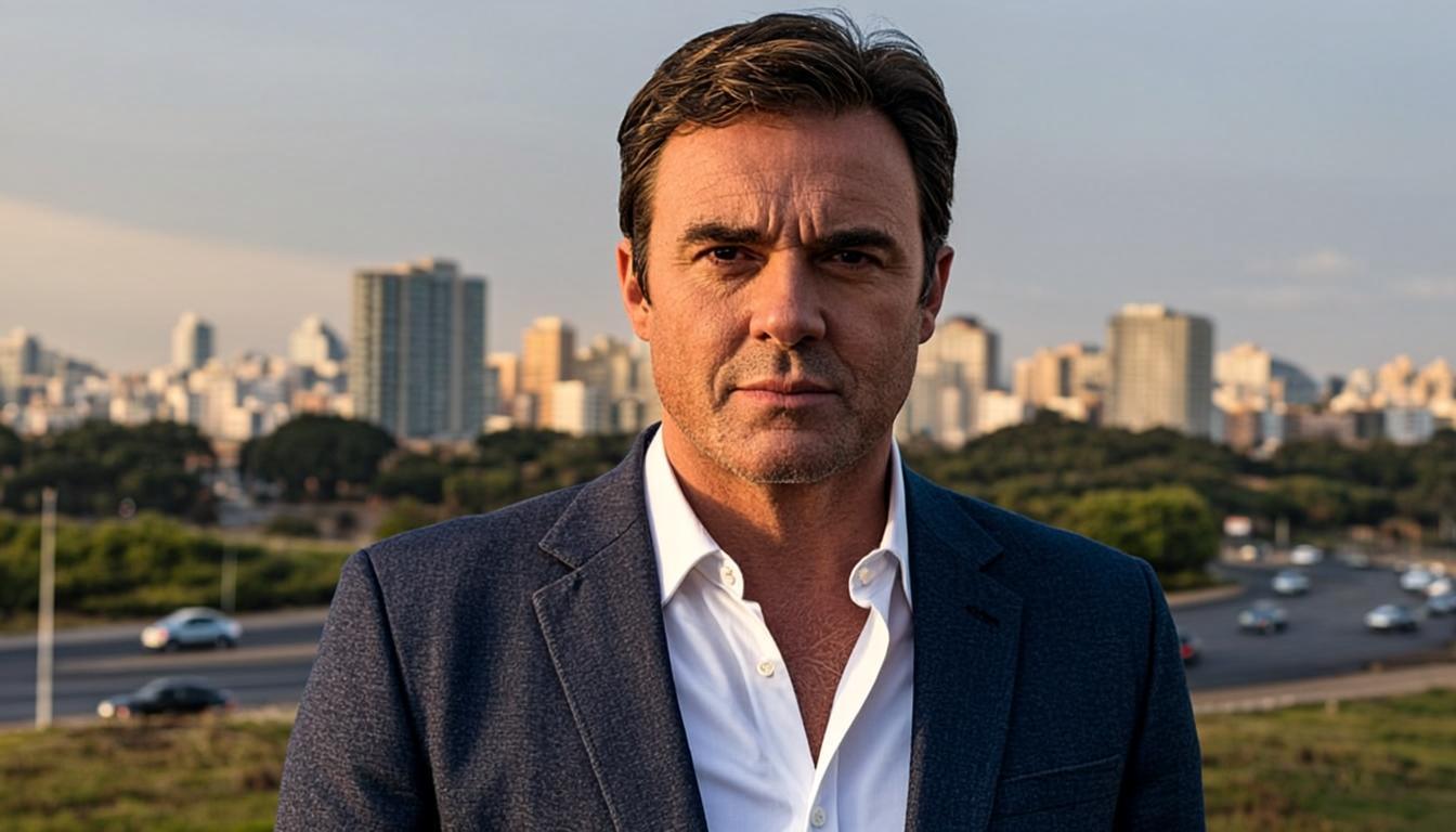 Givago Ribeiro em área verde de Santa Maria, evidenciando compromisso com desenvolvimento sustentável.